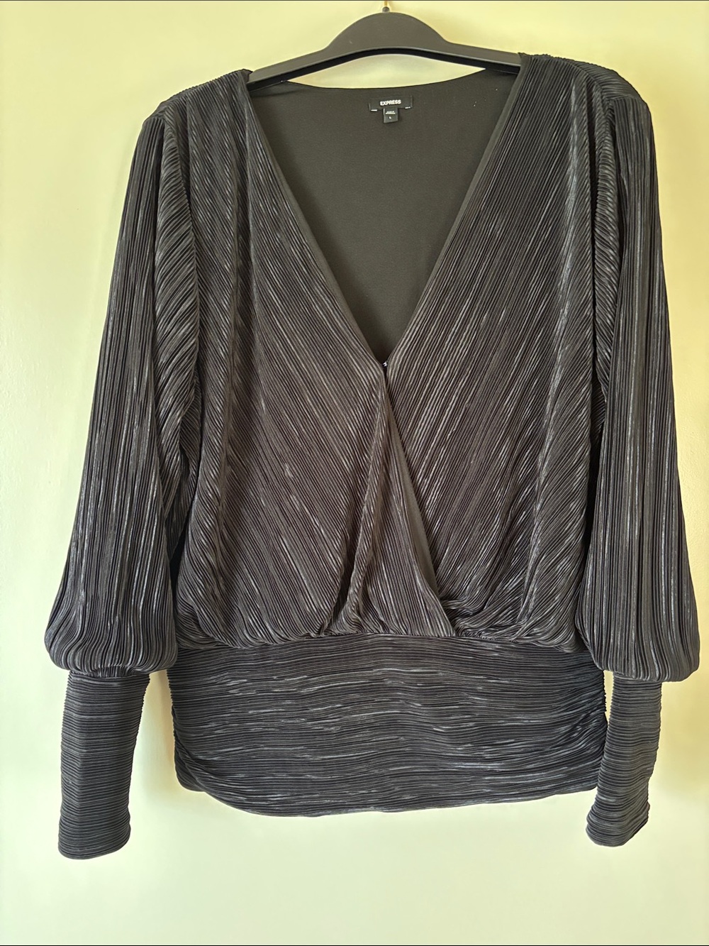 Express Black Pleated Surplice Blouse